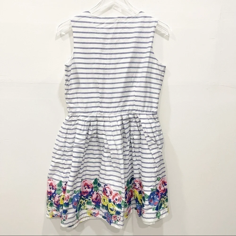 Mini Boden Johnnie B Stripe Floral Trim Cotton Sleeveless Dress Size 15-16y